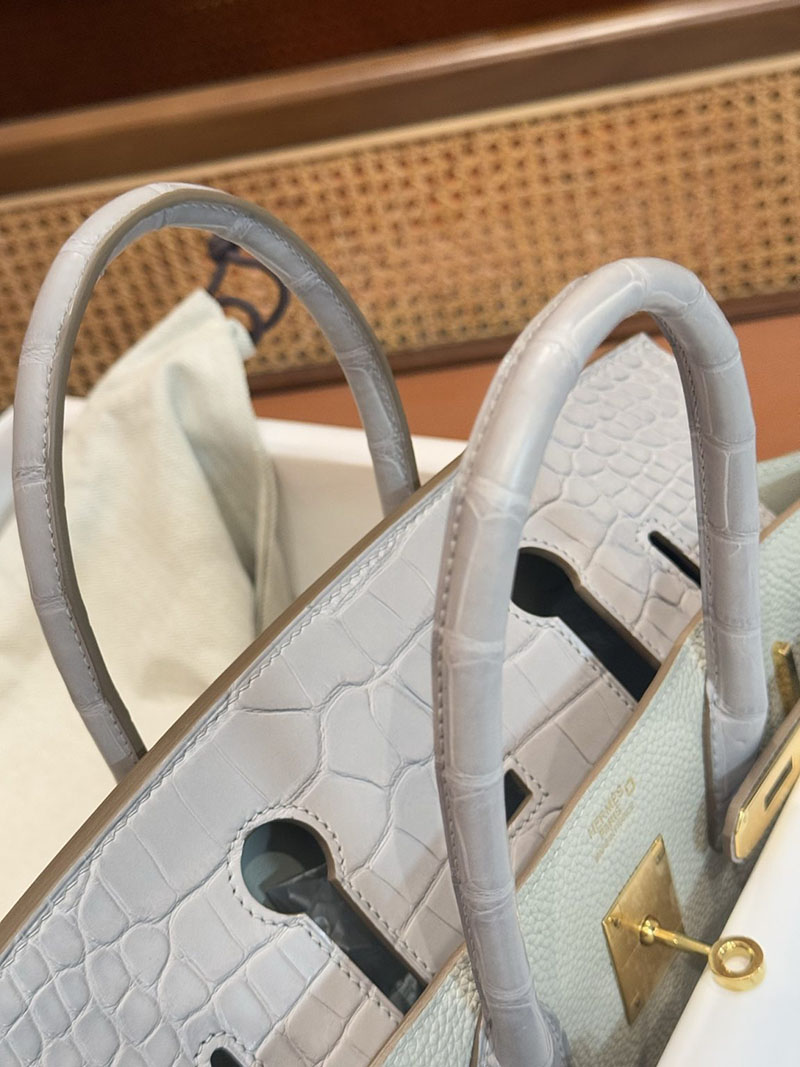 エルメスコピー通販 HERMES バーキン25 タッチ パールグレー/ベトン トゴ/クロコダイル ゴールド金具 2634681 エルメス バーキン 25 - 画像 (2)