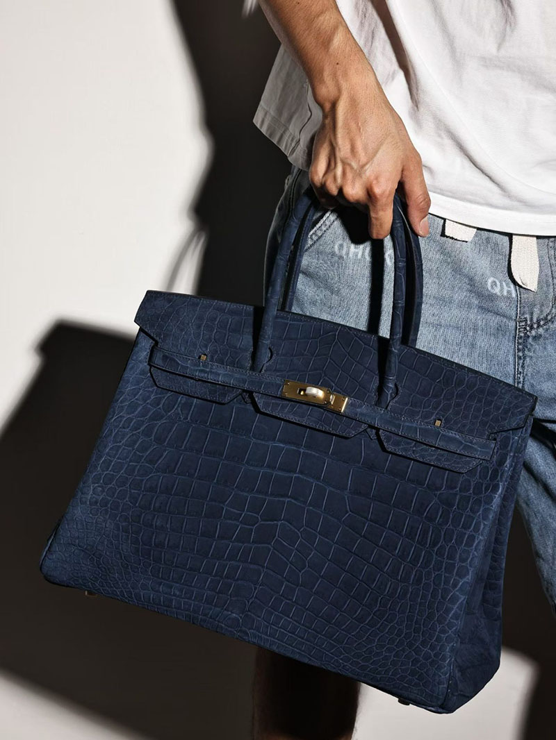 エルメスコピー HERMES バーキン45 ブルーサフィール クロコダイル ニロティカスマット ゴールド金具 2634692 エルメス バーキン メンズ 40 - 画像 (4)