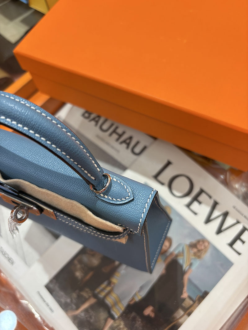 ミニケリー 定価 HERMES ケリーミニ2 外縫い ブルージーン シェブルミゾル シルバー金具 H073628CK75 エルメス ケリーミニ2 - 画像 (8)
