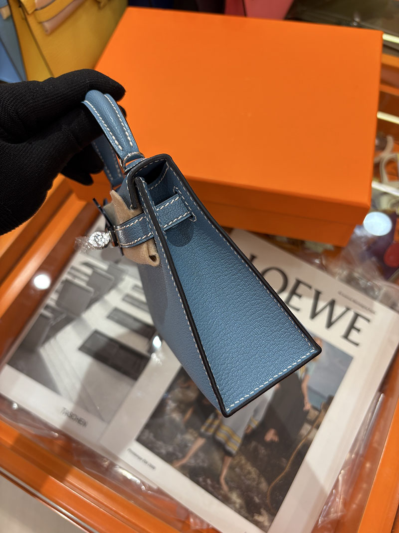 ミニケリー 定価 HERMES ケリーミニ2 外縫い ブルージーン シェブルミゾル シルバー金具 H073628CK75 エルメス ケリーミニ2 - 画像 (7)