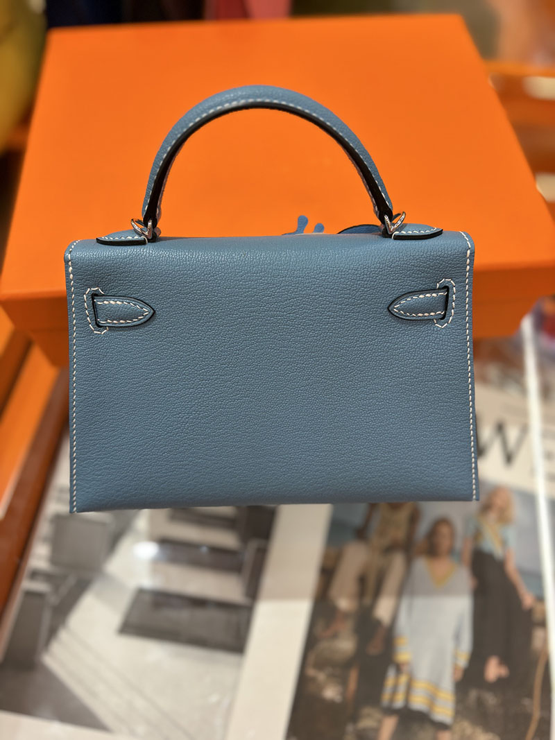 ミニケリー 定価 HERMES ケリーミニ2 外縫い ブルージーン シェブルミゾル シルバー金具 H073628CK75 エルメス ケリーミニ2 - 画像 (6)