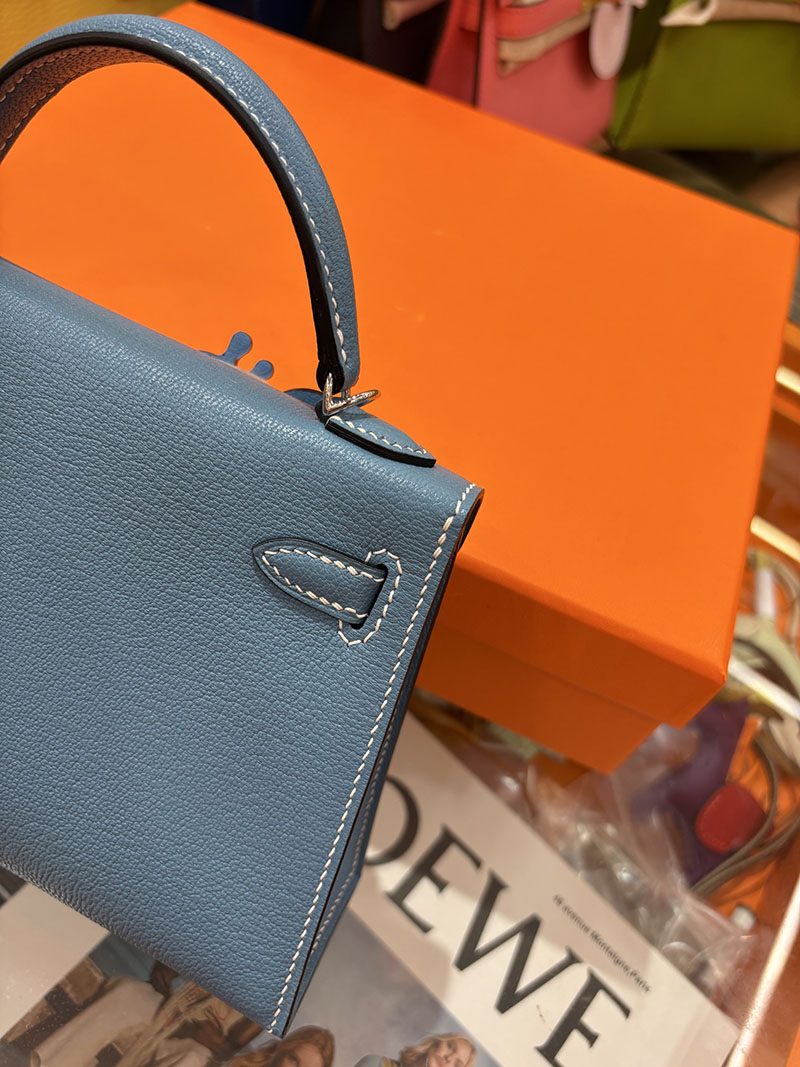 ミニケリー 定価 HERMES ケリーミニ2 外縫い ブルージーン シェブルミゾル シルバー金具 H073628CK75 エルメス ケリーミニ2 - 画像 (5)