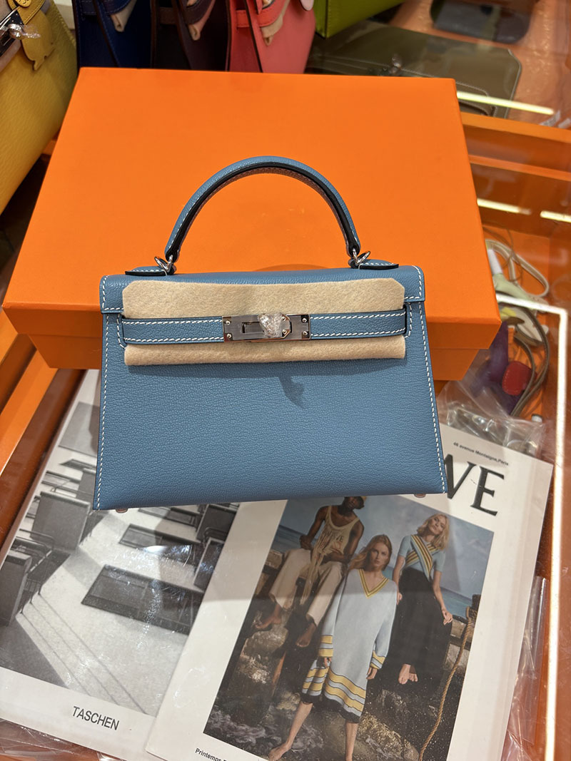 ミニケリー 定価 HERMES ケリーミニ2 外縫い ブルージーン シェブルミゾル シルバー金具 H073628CK75 エルメス ケリーミニ2 - 画像 (3)