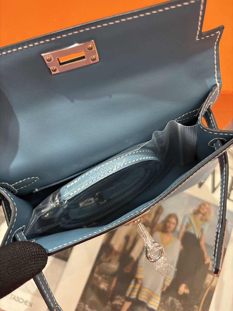 ミニケリー 定価 HERMES ケリーミニ2 外縫い ブルージーン シェブルミゾル シルバー金具 H073628CK75 エルメス ケリーミニ2 - 画像 (2)