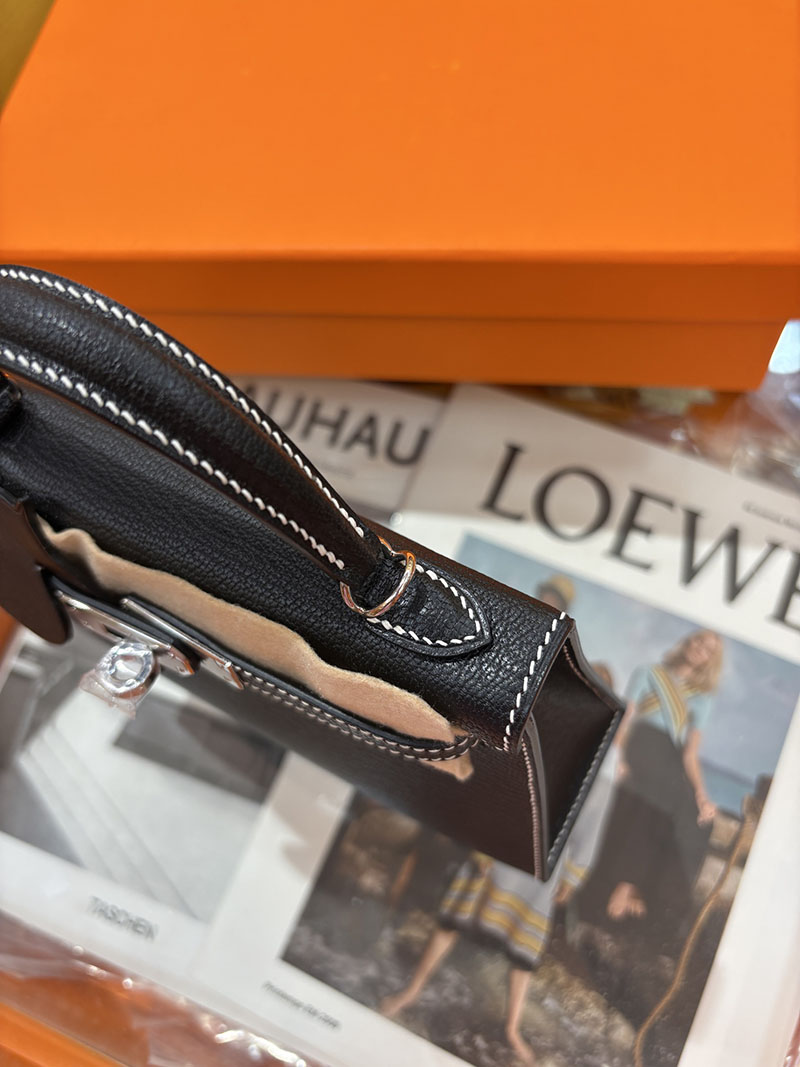 ミニケリー 定価 HERMES ケリーミニ2 外縫い ブラック シェブルミゾル シルバー金具 H073628CK89 エルメス ケリーミニ2 - 画像 (8)