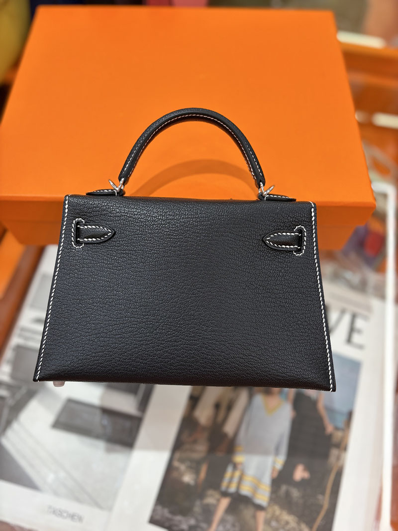 ミニケリー 定価 HERMES ケリーミニ2 外縫い ブラック シェブルミゾル シルバー金具 H073628CK89 エルメス ケリーミニ2 - 画像 (6)