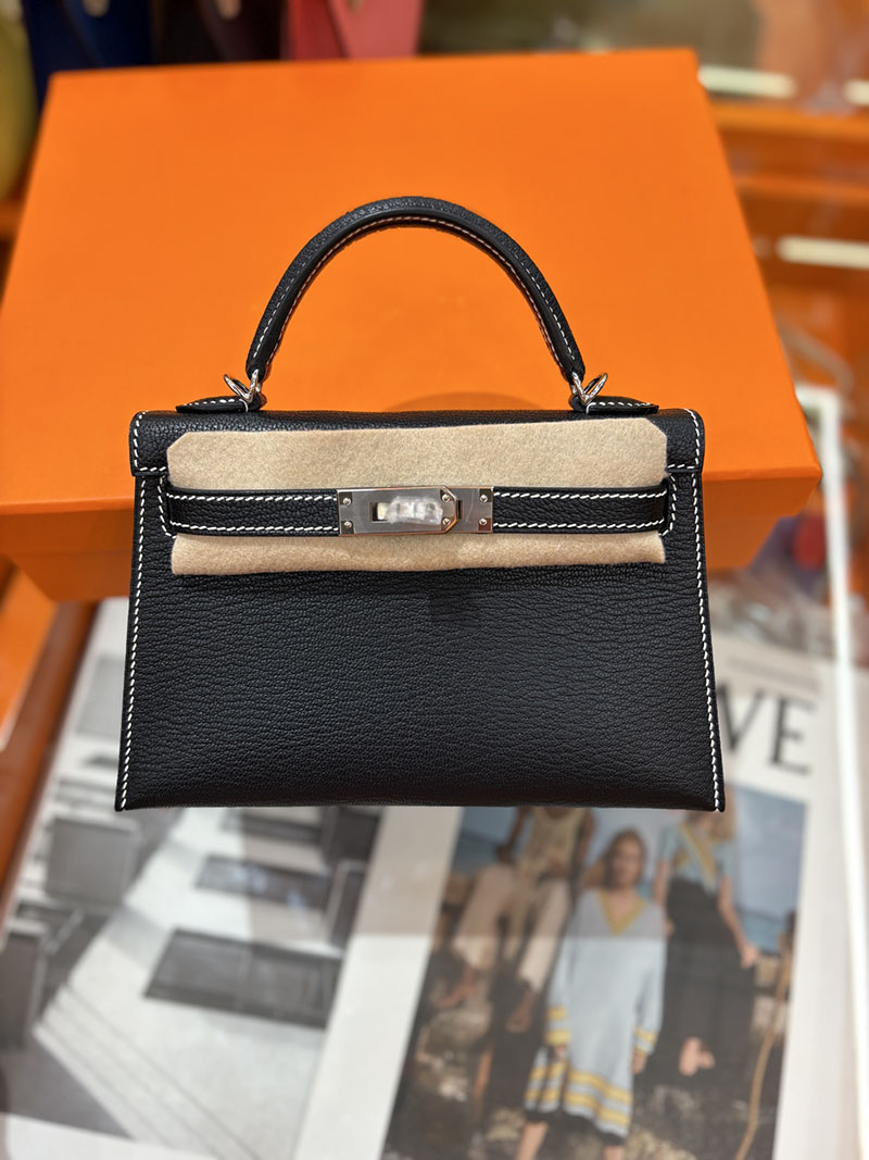 ミニケリー 定価 HERMES ケリーミニ2 外縫い ブラック シェブルミゾル シルバー金具 H073628CK89 エルメス ケリーミニ2 - 画像 (3)