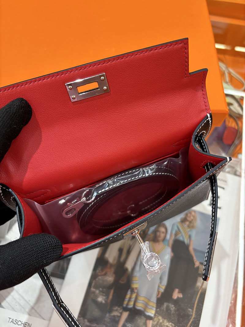 ミニケリー 定価 HERMES ケリーミニ2 外縫い ブラック シェブルミゾル シルバー金具 H073628CK89 エルメス ケリーミニ2 - 画像 (2)