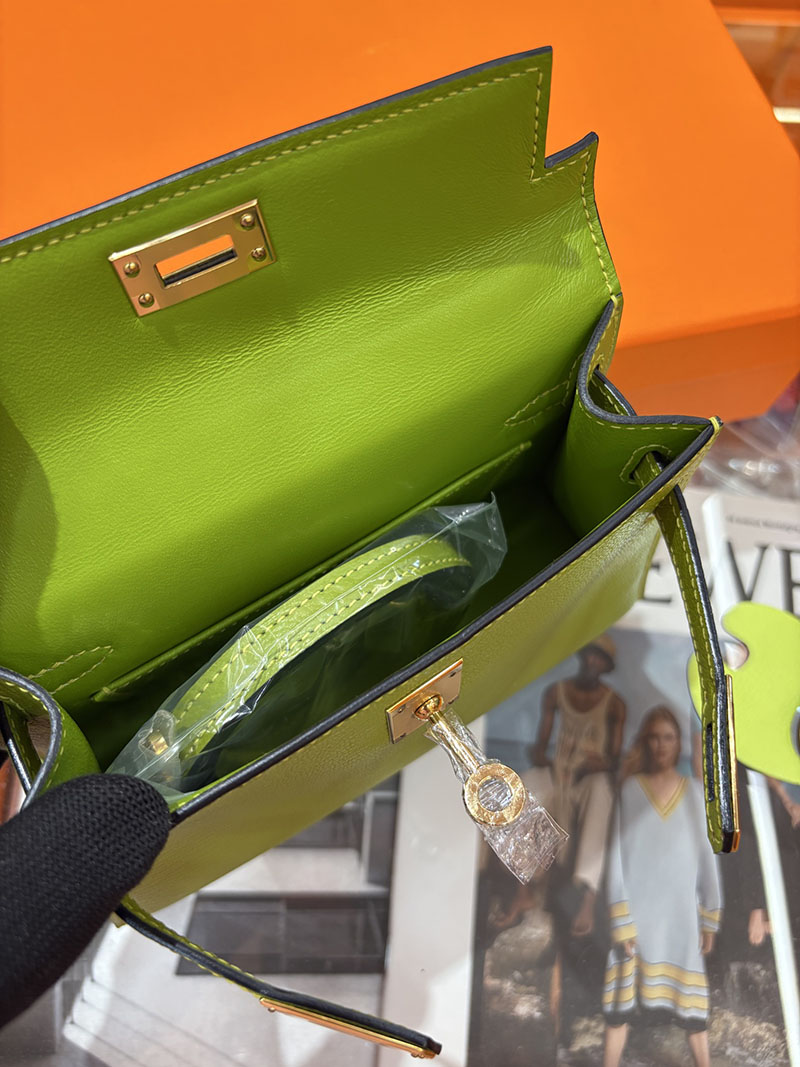 ミニケリー 定価 HERMES ケリーミニ2 外縫い アニスグリーン シェブルミゾル ゴールド金具 H073628CC66 エルメス ケリーミニ2 - 画像 (2)