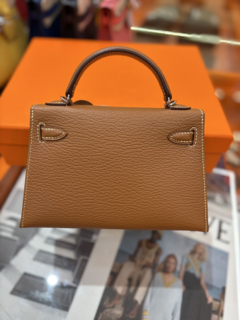 ミニケリー 定価 HERMES ケリーミニ2 外縫い ゴールド シェブルミゾル シルバー金具 H073628CK37 エルメス ケリーミニ2 - 画像 (6)