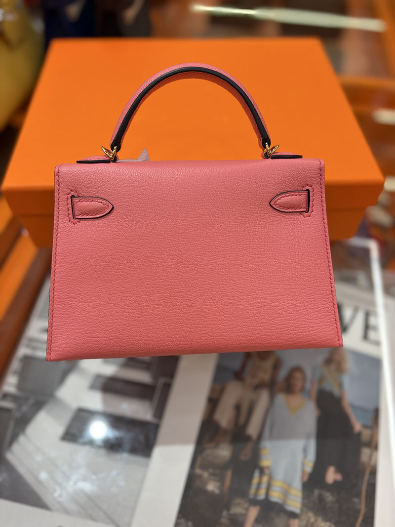 ミニケリー 定価 HERMES ケリーミニ2 外縫い ローズアザレ シェブルミゾル ゴールド金具 H073628CC8W エルメス ケリーミニ2 - 画像 (7)