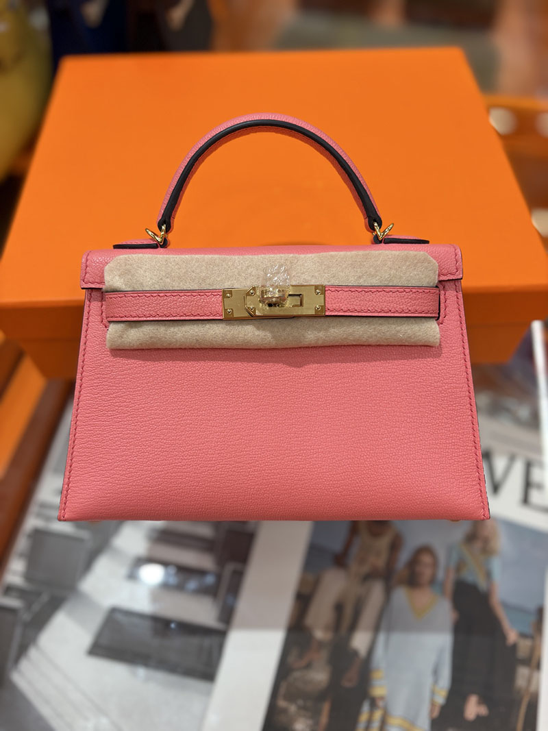 ミニケリー 定価 HERMES ケリーミニ2 外縫い ローズアザレ シェブルミゾル ゴールド金具 H073628CC8W エルメス ケリーミニ2 - 画像 (4)