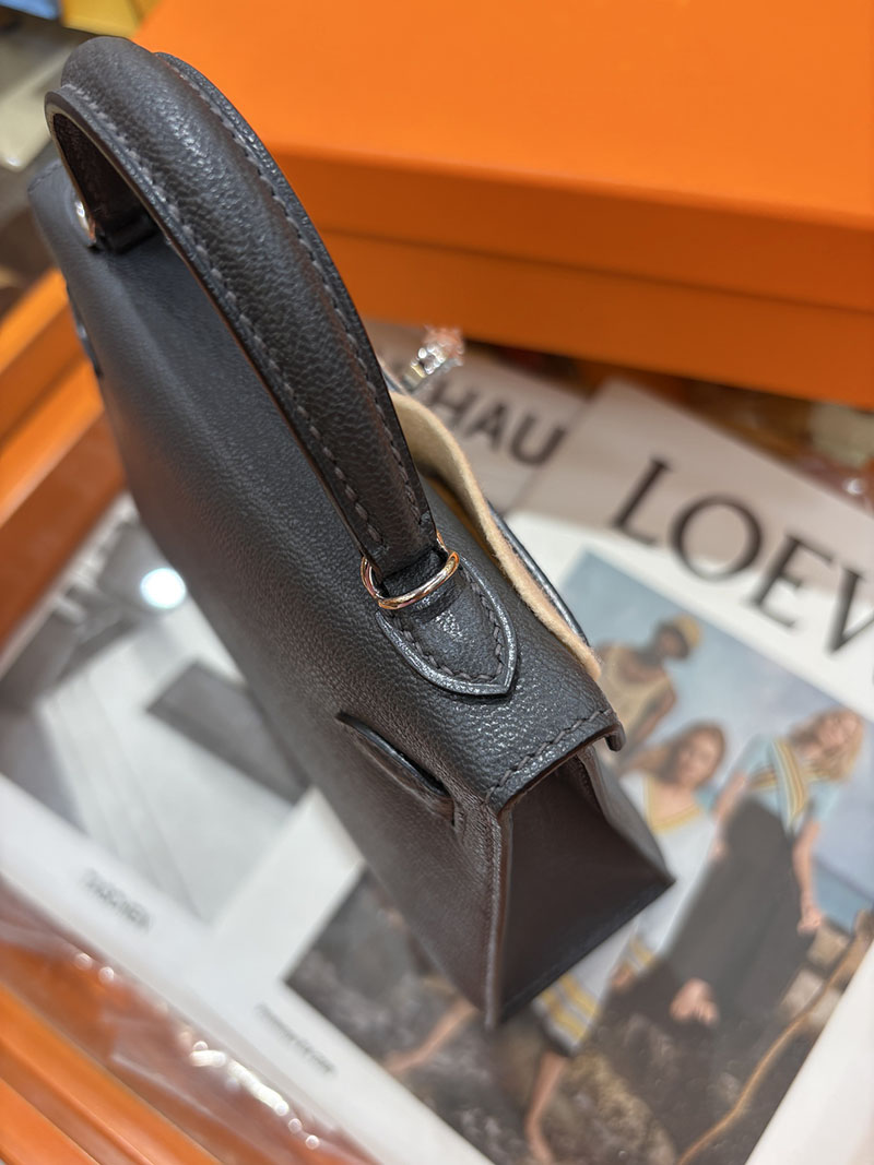 ミニケリー 定価 HERMES ケリーミニ2 外縫い グラファイト シェブルミゾル シルバー金具 H073628CK88 エルメス ケリーミニ2 - 画像 (8)