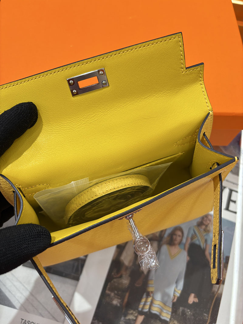 ミニケリー 定価 HERMES ケリーミニ2 外縫い ジョーヌナプル シェブルミゾル シルバー金具 H073628CK9O エルメス ケリーミニ2 - 画像 (2)