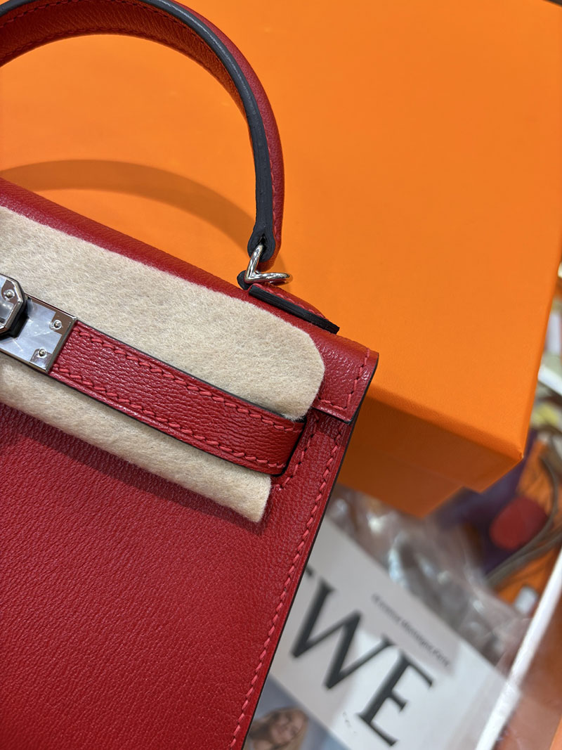 ミニケリー 定価 HERMES ケリーミニ2 外縫い ルージュカザック シェブルミゾル シルバー金具 H073628CKQ5 エルメス ケリーミニ2 - 画像 (9)