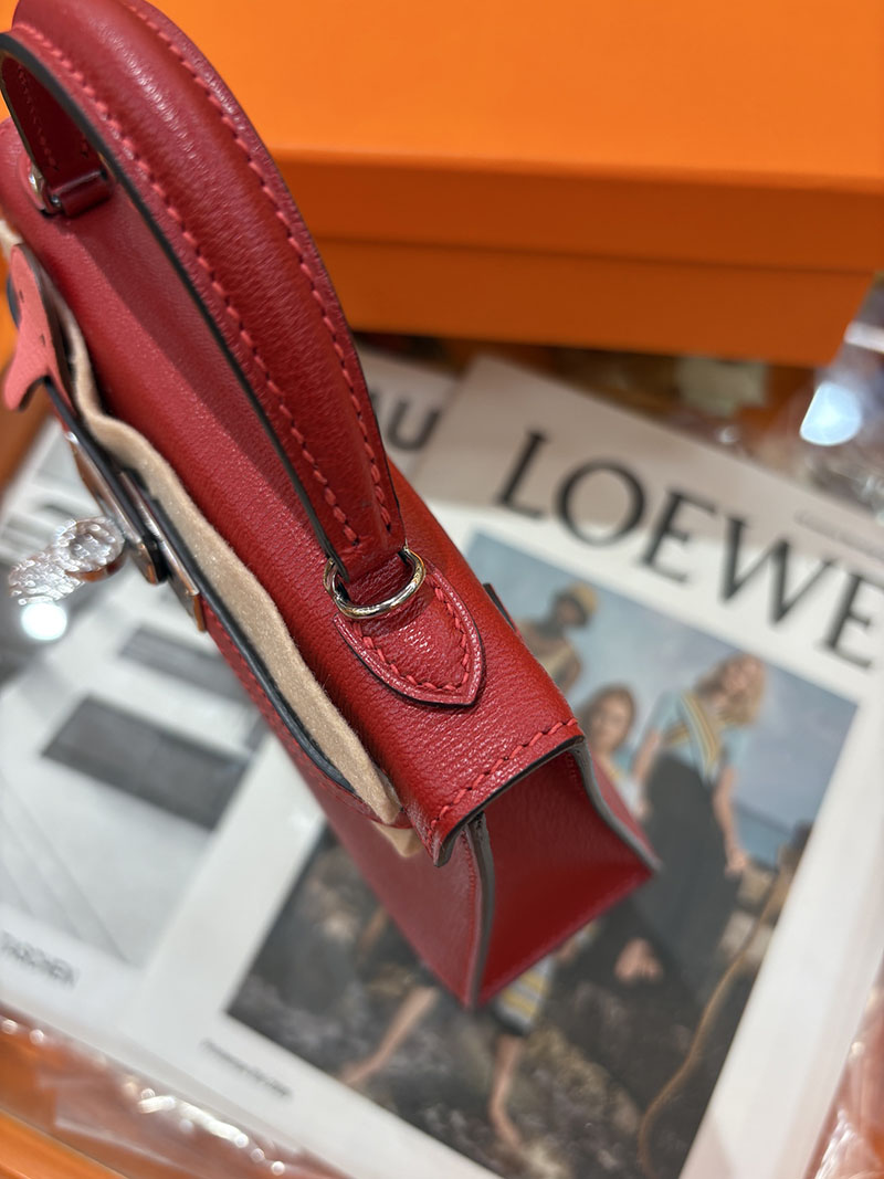ミニケリー 定価 HERMES ケリーミニ2 外縫い ルージュカザック シェブルミゾル シルバー金具 H073628CKQ5 エルメス ケリーミニ2 - 画像 (8)