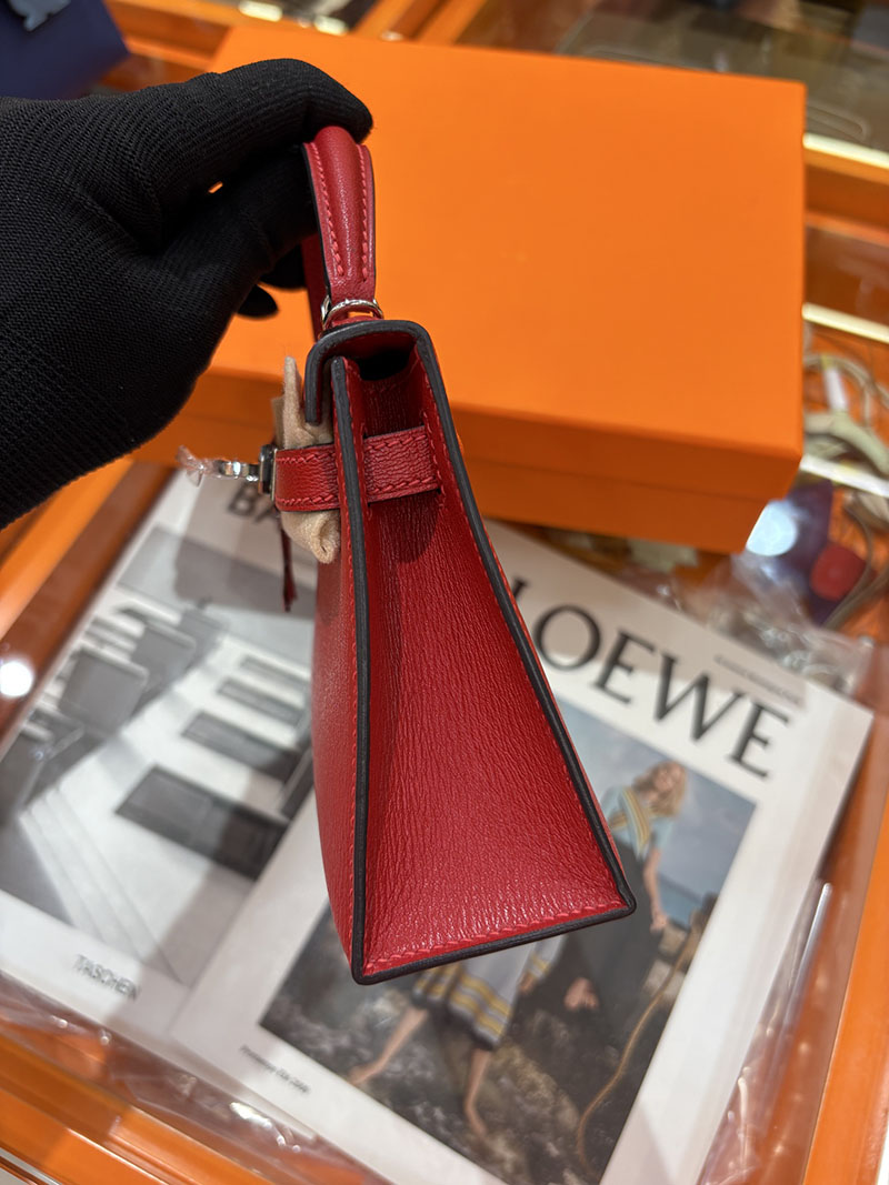 ミニケリー 定価 HERMES ケリーミニ2 外縫い ルージュカザック シェブルミゾル シルバー金具 H073628CKQ5 エルメス ケリーミニ2 - 画像 (7)