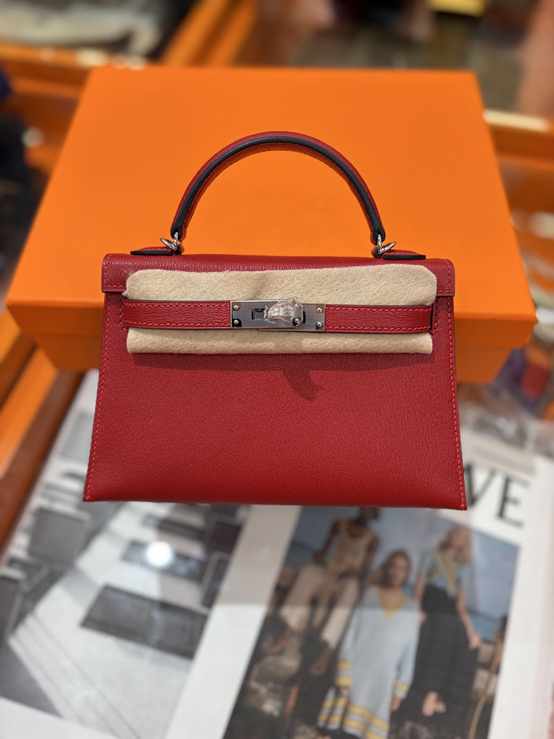 ミニケリー 定価 HERMES ケリーミニ2 外縫い ルージュカザック シェブルミゾル シルバー金具 H073628CKQ5 エルメス ケリーミニ2 - 画像 (3)