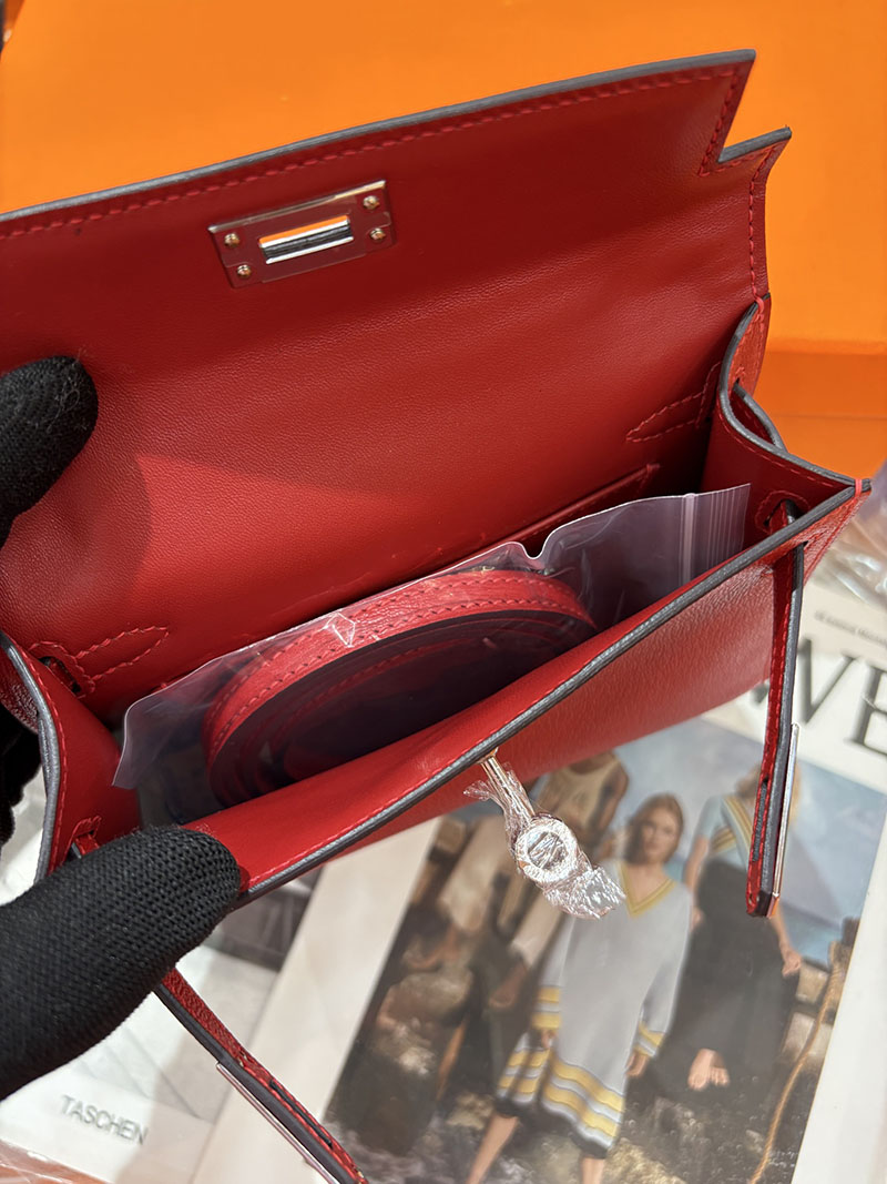 ミニケリー 定価 HERMES ケリーミニ2 外縫い ルージュカザック シェブルミゾル シルバー金具 H073628CKQ5 エルメス ケリーミニ2 - 画像 (2)