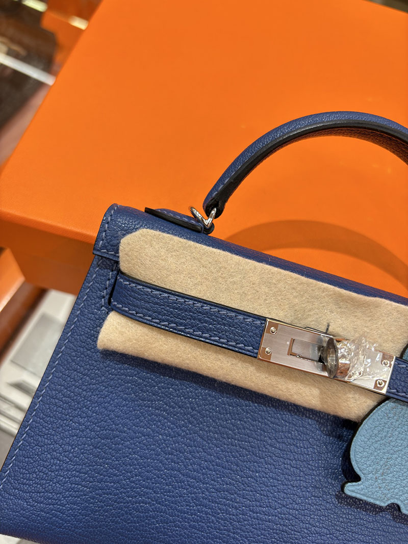 ミニケリー 定価 HERMES ケリーミニ2 外縫い ブルーブライトン シェブルミゾル シルバー金具 H073628CK7E エルメス ケリーミニ2 - 画像 (9)
