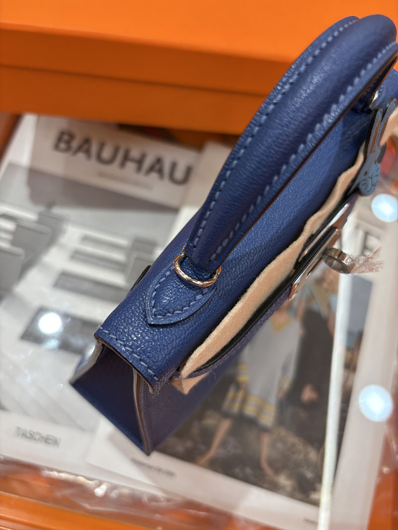 ミニケリー 定価 HERMES ケリーミニ2 外縫い ブルーブライトン シェブルミゾル シルバー金具 H073628CK7E エルメス ケリーミニ2 - 画像 (8)