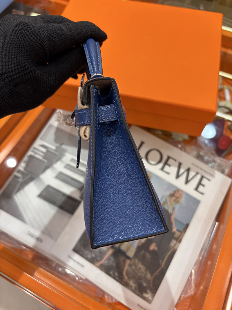 ミニケリー 定価 HERMES ケリーミニ2 外縫い ブルーブライトン シェブルミゾル シルバー金具 H073628CK7E エルメス ケリーミニ2 - 画像 (7)