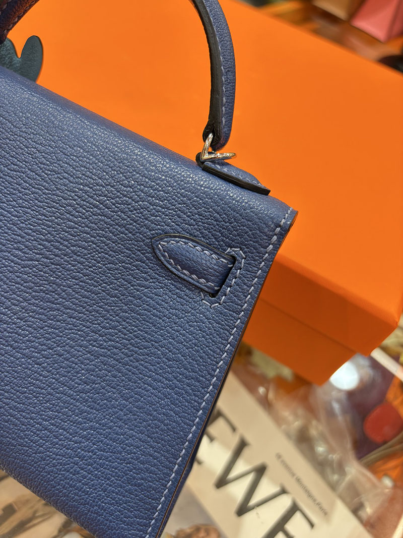 ミニケリー 定価 HERMES ケリーミニ2 外縫い ブルーブライトン シェブルミゾル シルバー金具 H073628CK7E エルメス ケリーミニ2 - 画像 (5)