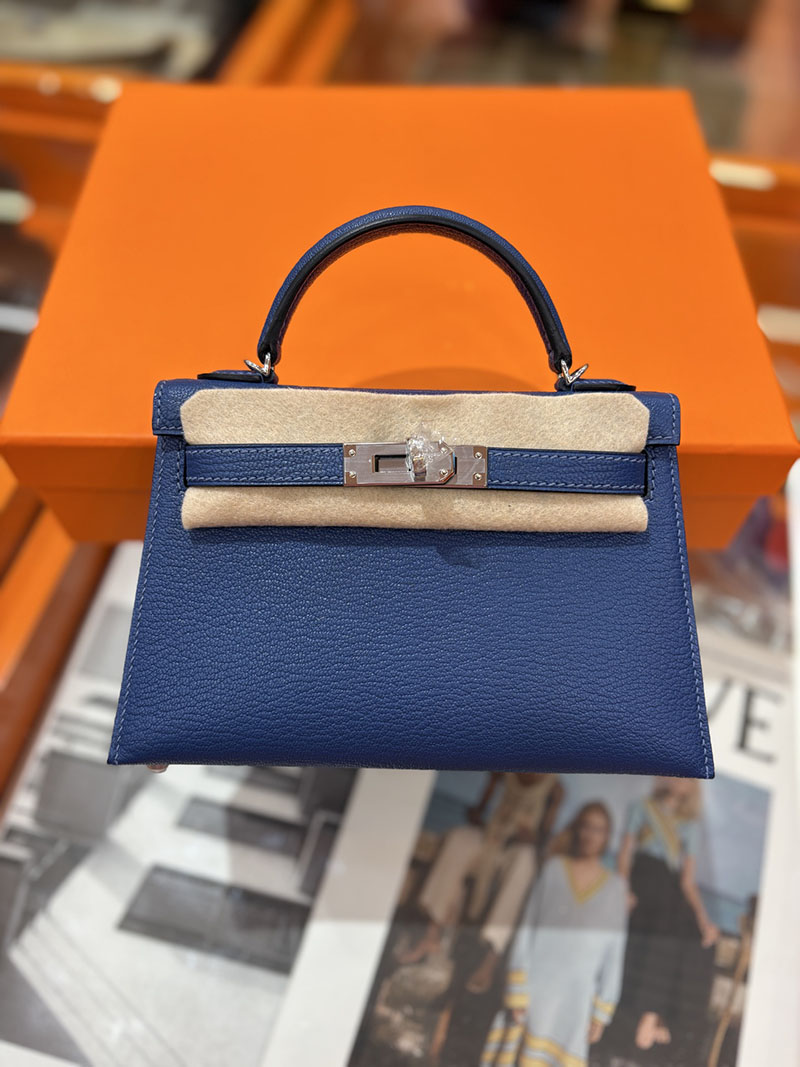 ミニケリー 定価 HERMES ケリーミニ2 外縫い ブルーブライトン シェブルミゾル シルバー金具 H073628CK7E エルメス ケリーミニ2 - 画像 (3)