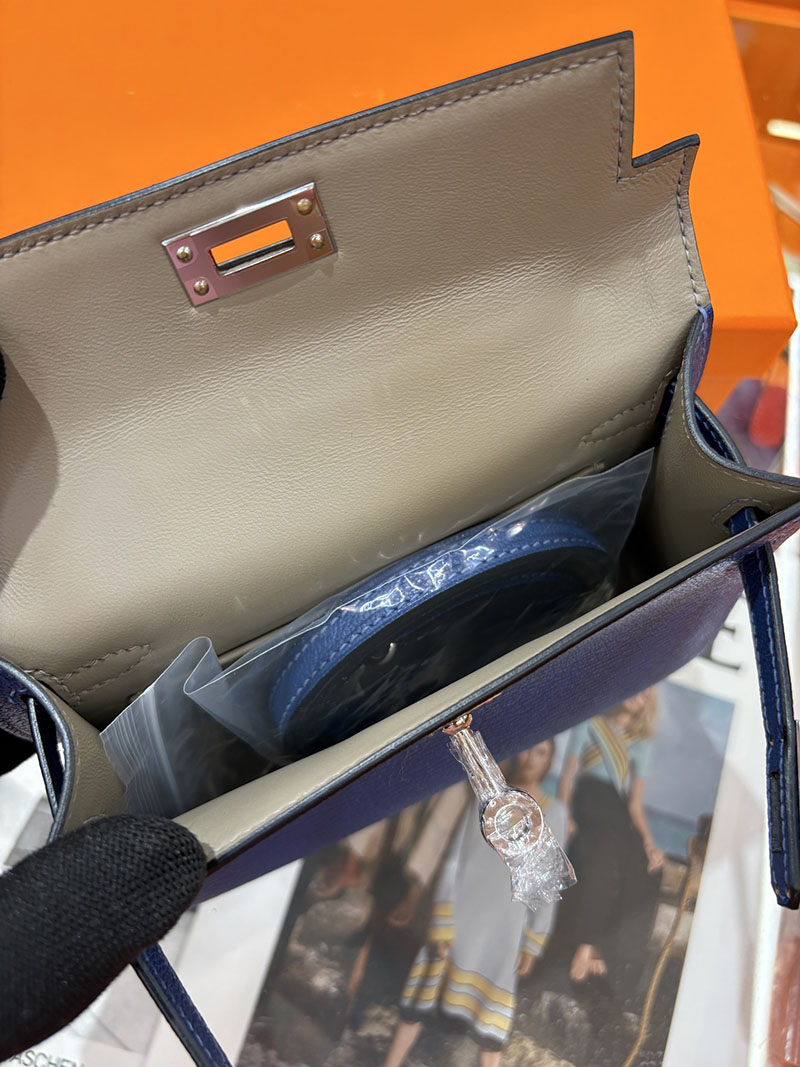 ミニケリー 定価 HERMES ケリーミニ2 外縫い ブルーブライトン シェブルミゾル シルバー金具 H073628CK7E エルメス ケリーミニ2 - 画像 (2)
