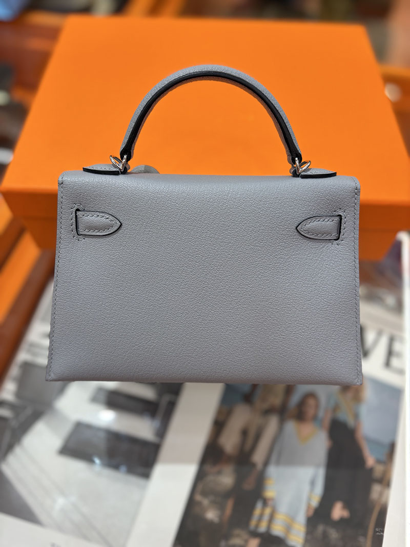 ミニケリー 定価 HERMES ケリーミニ2 外縫い ブルーグラシエ シェブルミゾル シルバー金具 H073628CK8U エルメス ケリーミニ2 - 画像 (5)