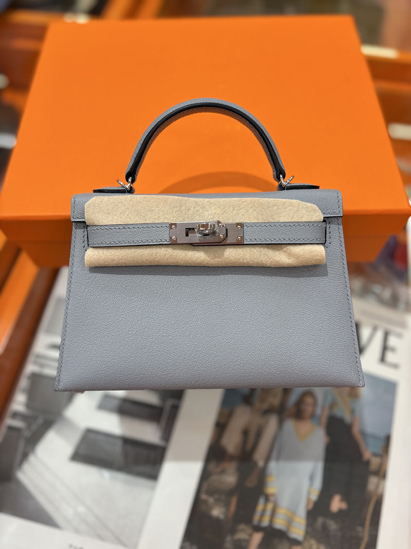 ミニケリー 定価 HERMES ケリーミニ2 外縫い ブルーグラシエ シェブルミゾル シルバー金具 H073628CK8U エルメス ケリーミニ2 - 画像 (2)