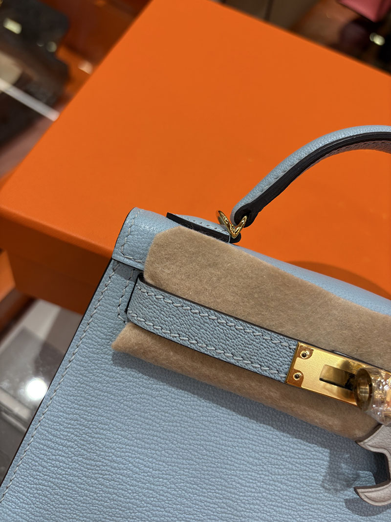 ミニケリー 定価 HERMES ケリーミニ2 外縫い ブルーラン シェブルミゾル ゴールド金具 H073628CCJ7 エルメス ケリーミニ2 - 画像 (9)