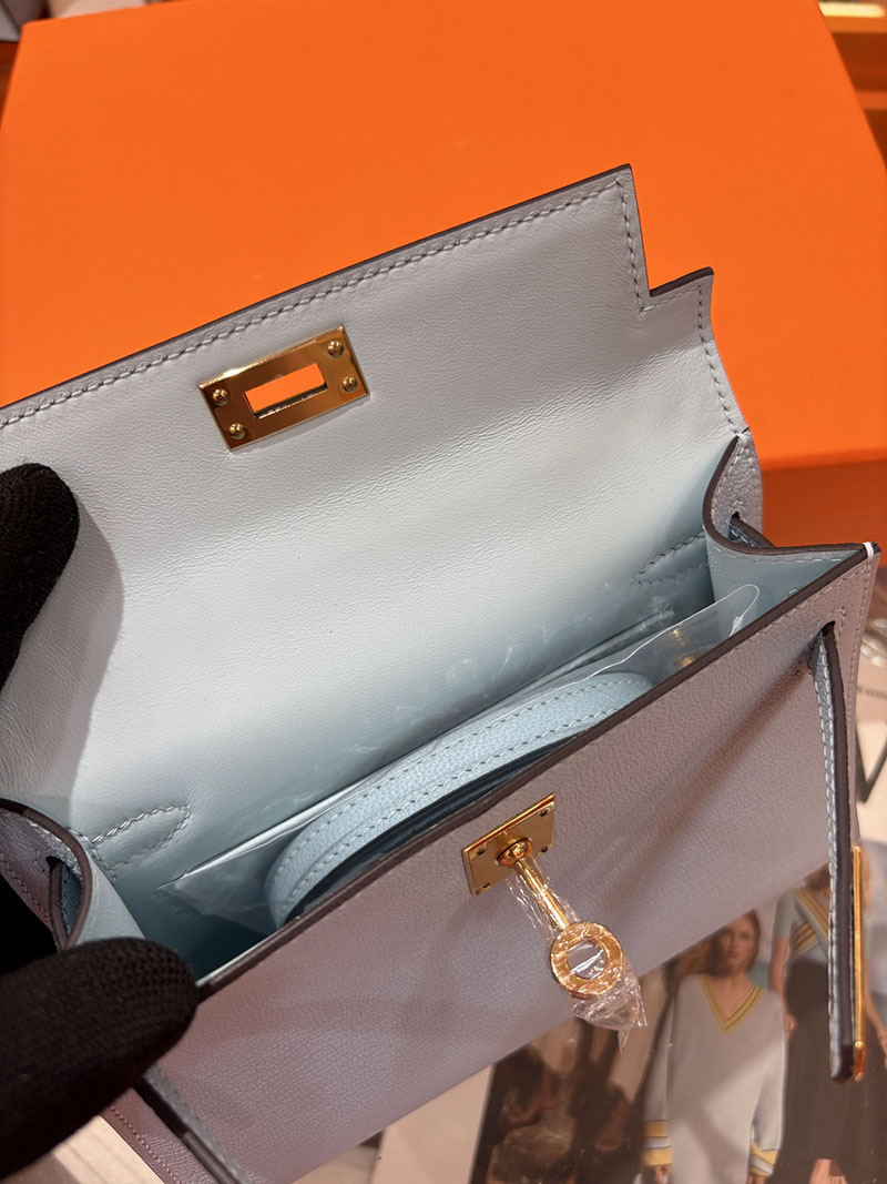 ミニケリー 定価 HERMES ケリーミニ2 外縫い ブルーラン シェブルミゾル ゴールド金具 H073628CCJ7 エルメス ケリーミニ2 - 画像 (3)