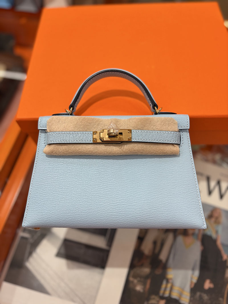 ミニケリー 定価 HERMES ケリーミニ2 外縫い ブルーラン シェブルミゾル ゴールド金具 H073628CCJ7 エルメス ケリーミニ2 - 画像 (2)