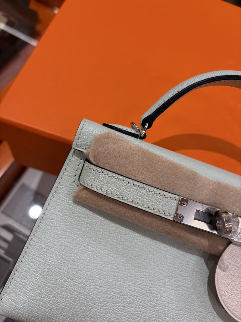ミニケリー 定価 HERMES ケリーミニ2 外縫い マッシュルーム シェブルミゾル シルバー金具 H073628CK0T エルメス ケリーミニ2 - 画像 (8)