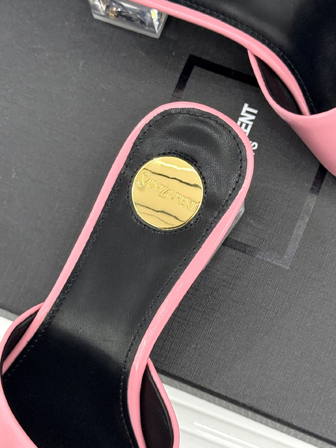最高級サンローランスーパーコピー サンローラン ミュール ハイヒール ブロックヒール 光沢感 ピンク サンローラン レディースシューズ - 画像 (8)