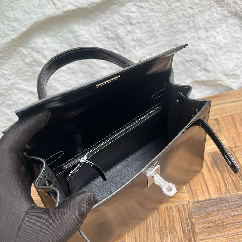 エルメスの人気バッグ HERMES ケリー25 外縫い ブラック ボックスカーフ シルバー金具 2635078 エルメス ケリーバッグ 値段 - 画像 (5)