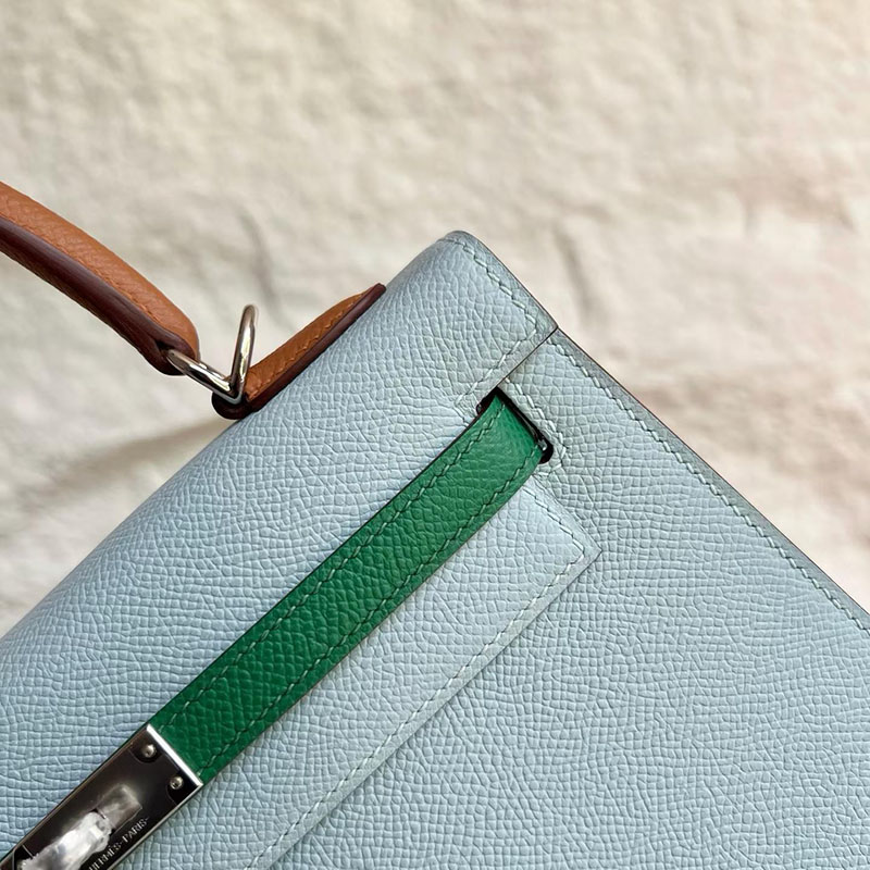 エルメスの人気バッグ HERMES ケリー25 外縫い ブルーブリュム/ヴェールジェイド/ゴールド シルバー金具 2635082 エルメス バッグ レディース - 画像 (9)