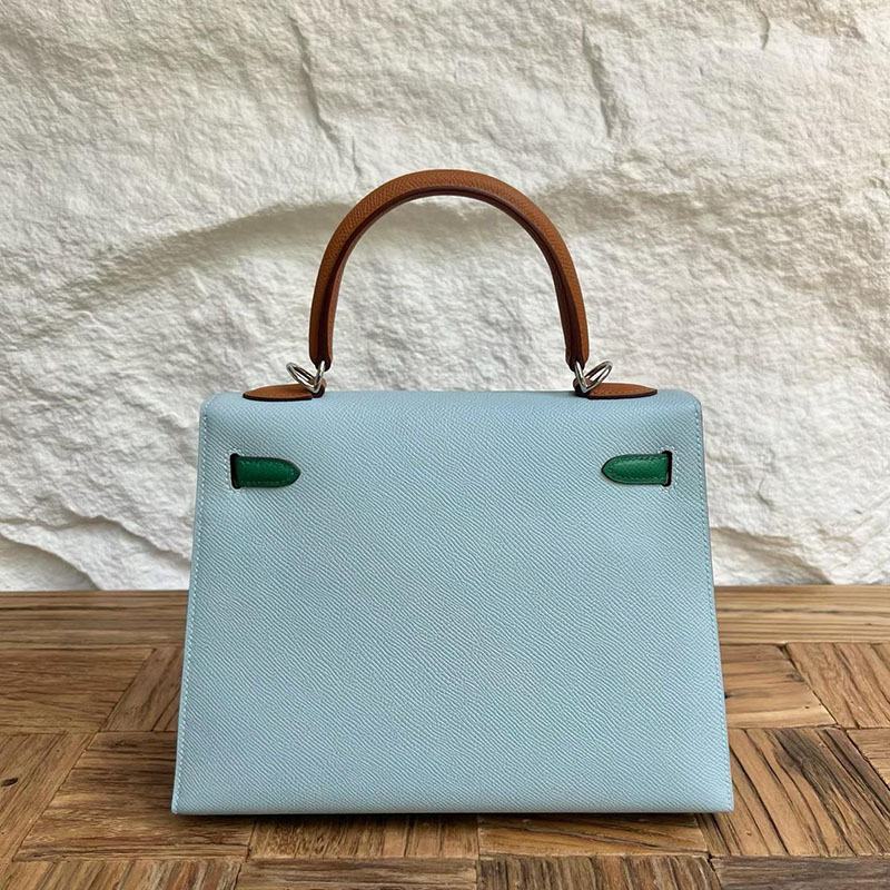 エルメスの人気バッグ HERMES ケリー25 外縫い ブルーブリュム/ヴェールジェイド/ゴールド シルバー金具 2635082 エルメス バッグ レディース - 画像 (8)