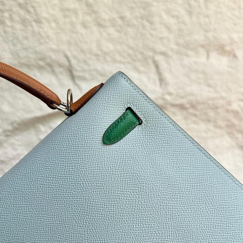 エルメスの人気バッグ HERMES ケリー25 外縫い ブルーブリュム/ヴェールジェイド/ゴールド シルバー金具 2635082 エルメス バッグ レディース - 画像 (7)