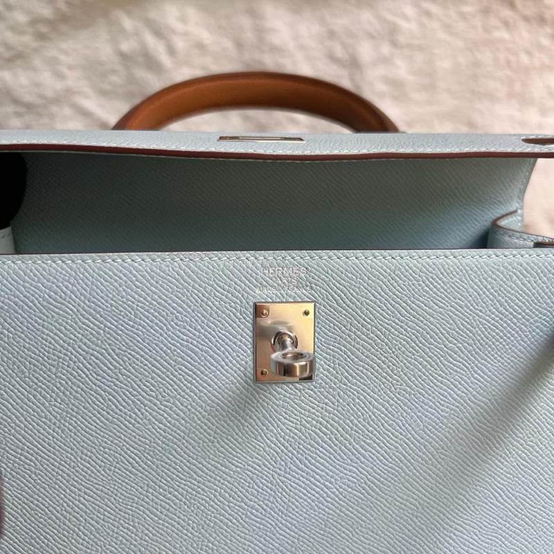 エルメスの人気バッグ HERMES ケリー25 外縫い ブルーブリュム/ヴェールジェイド/ゴールド シルバー金具 2635082 エルメス バッグ レディース - 画像 (4)