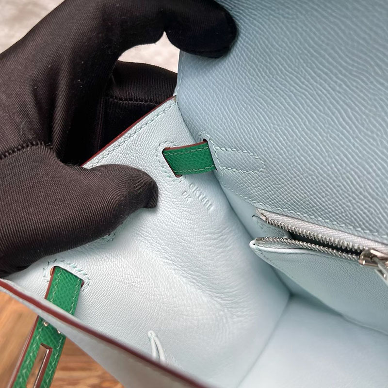 エルメスの人気バッグ HERMES ケリー25 外縫い ブルーブリュム/ヴェールジェイド/ゴールド シルバー金具 2635082 エルメス バッグ レディース - 画像 (3)