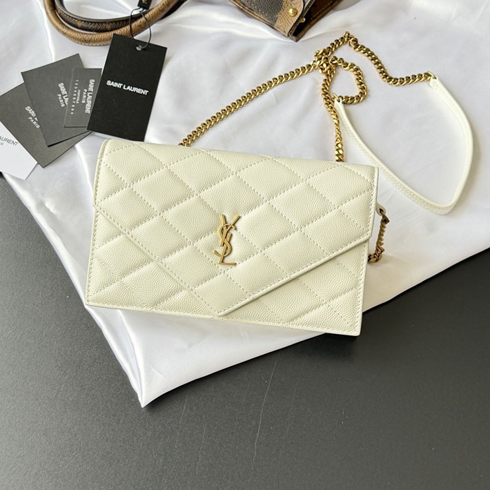 最高級サンローランスーパーコピー YSL パリ チェーンウォレット グレイン・ド・プードル レザー オフホワイト 871149AAGOZ9207 サンローラン バッグ アウトレット - 画像 (12)