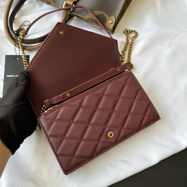 最高級サンローランスーパーコピー YSL パリ チェーンウォレット グレイン・ド・プードル レザー ルージュメルロー 871149AAGOZ6592 サンローラン バッグ レディース - 画像 (7)
