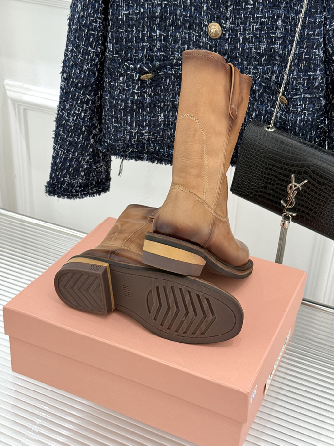 レディース ミュウミュウ MiuMiu 定番 ブーツ ブラウン バックジップ ハンドメイド レザー ミュウミュウ ブーツ - 画像 (9)