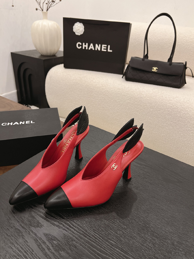 最高級シャネルスーパーコピー シャネル スリングバック キャットヒール ダブルC レッド ブラック リーフ デザイン シャネルパンプスサイズ - 画像 (3)