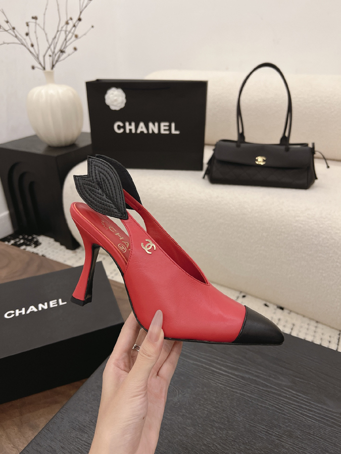 最高級シャネルスーパーコピー シャネル スリングバック キャットヒール ダブルC レッド ブラック リーフ デザイン シャネルパンプスサイズ - 画像 (5)