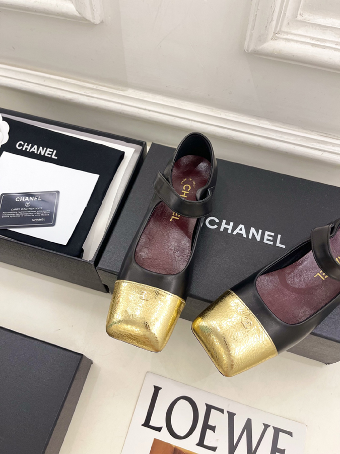 最高級シャネルスーパーコピー シャネル マリアンヌパンプス ブラック 光沢 ゴールド トゥ ブロックヒール シャネルバレリーナコピー - 画像 (8)