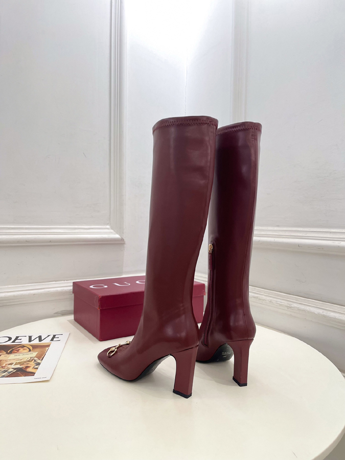 グッチ直営アウトレット店 靴 GUCCI グッチ サイハイブーツ バーガンディ レザー ホースビット ポインテッドトゥ ハイヒール - 画像 (5)