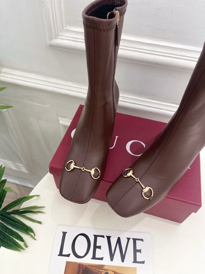 グッチ直営アウトレット店 靴 GUCCI グッチ ショートブーツ レディース ブラウン レザー ホースビット スクエアトゥ グッチ ハイヒール - 画像 (6)